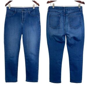 NYDJ high-rise jeans dark wash stretch straight leg modest mature women’s 10